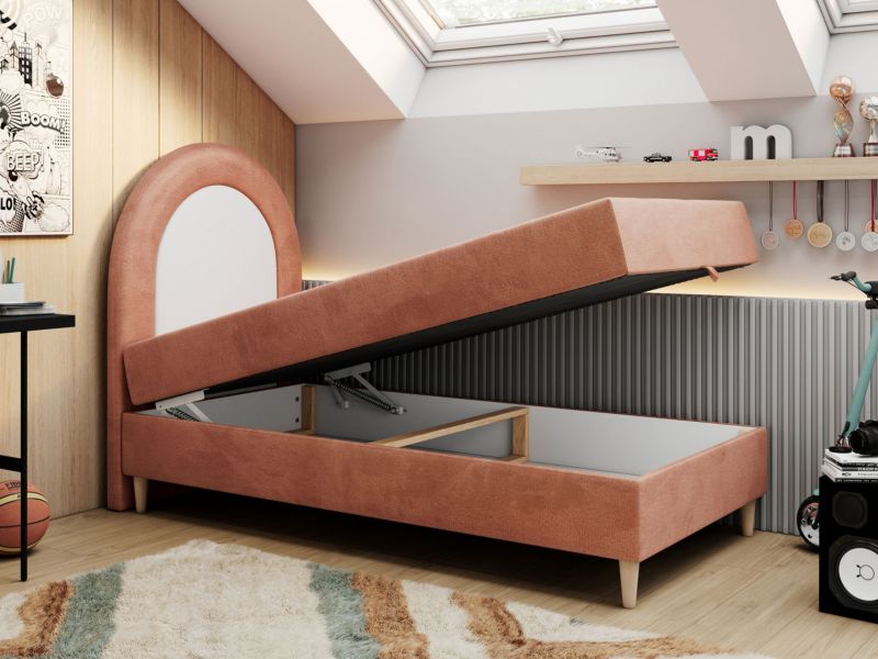 Łóżko młodzieżowe MKS Meble NEST 90x180 H3 różowy welwet topper Visco 1szt.