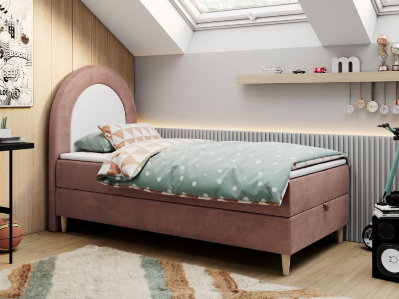 Łóżko młodzieżowe MKS Meble NEST 90x180 H3 różowy welwet topper Visco 1szt.