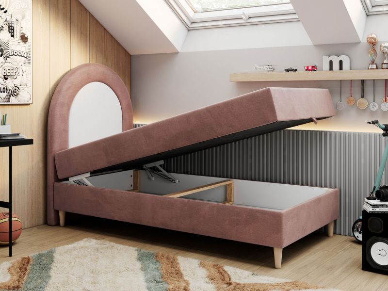 Łóżko młodzieżowe MKS Meble NEST 90x180 H3 różowy welwet topper Visco 1szt.