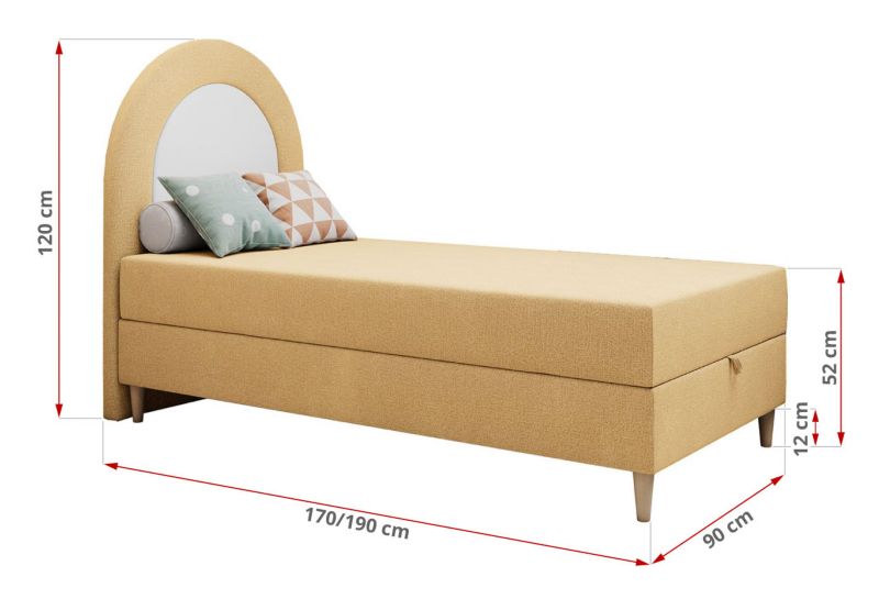 Łóżko młodzieżowe MKS Meble NEST 90x180 H3 żółty struktura topper T25 1szt.