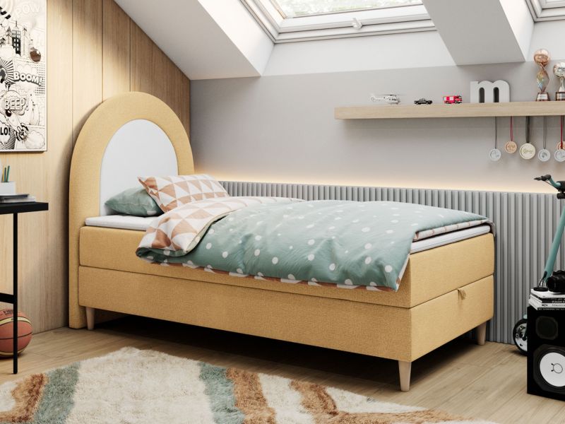 Łóżko młodzieżowe MKS Meble NEST 90x180 H3 żółty struktura topper Visco 1szt.