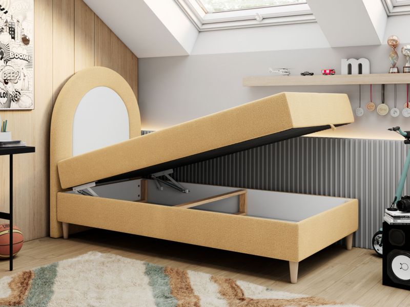 Łóżko młodzieżowe MKS Meble NEST 90x180 H3 żółty struktura topper Visco 1szt.