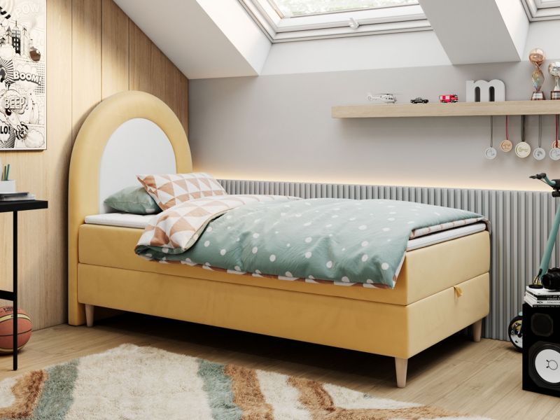 Łóżko młodzieżowe MKS Meble NEST 90x180 H3 żółty welwet topper Visco 1szt.