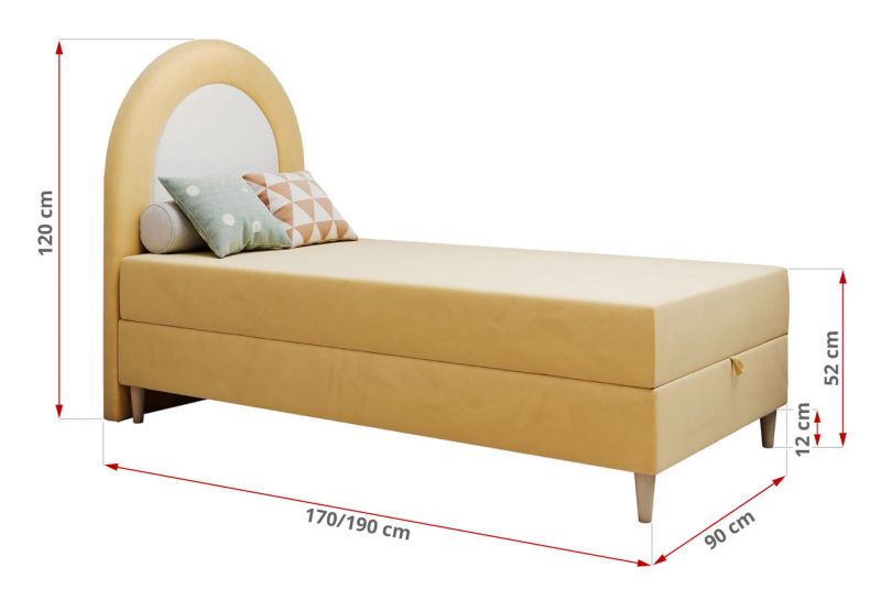 Łóżko młodzieżowe MKS Meble NEST 90x180 H3 żółty welwet topper Visco 1szt.