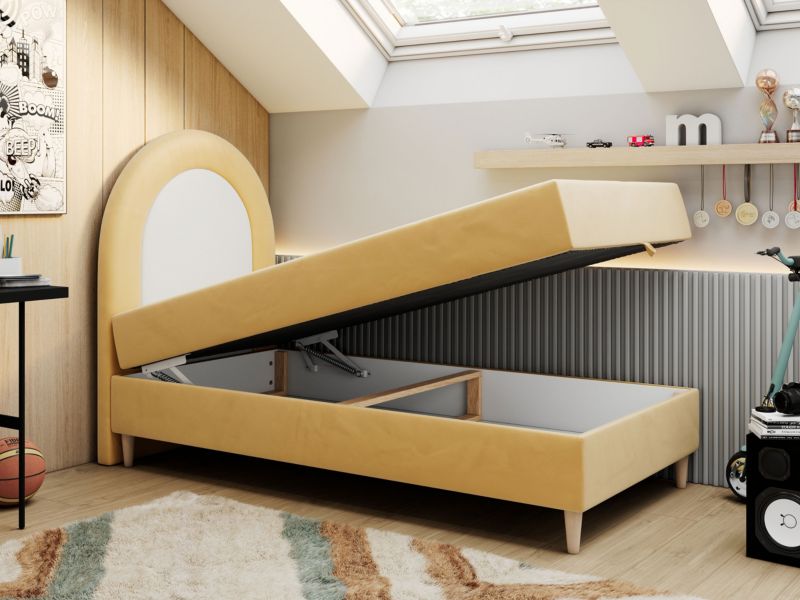 Łóżko młodzieżowe MKS Meble NEST 90x180 H3 żółty welwet topper Visco 1szt.