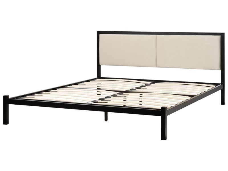 Łóżko metalowe 160 x 200 cm czarne z jasnobeżowym Clamart 1 szt.