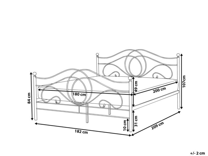Łóżko metalowe 180 x 200 cm czarne Lyra 1 szt.