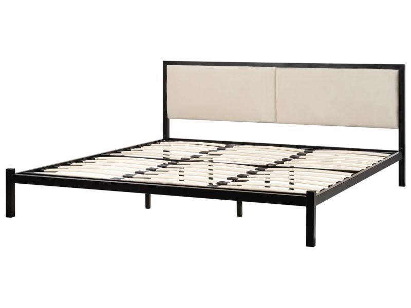 Łóżko metalowe 180 x 200 cm czarne z jasnobeżowym Clamart 1 szt.