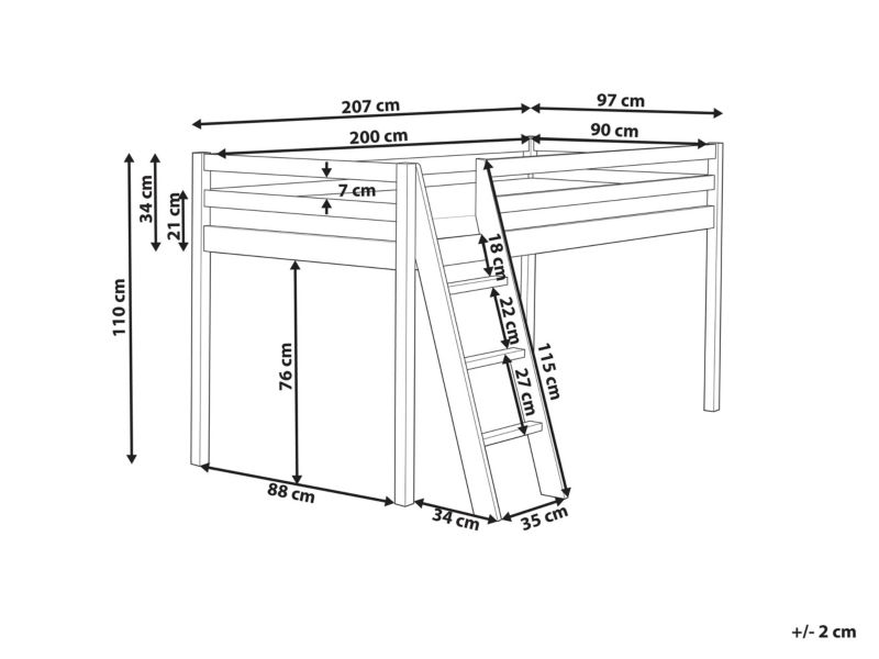 Łóżko na antresoli Drewno Ascoux 90 x 200 cm Różowy 1 szt.
