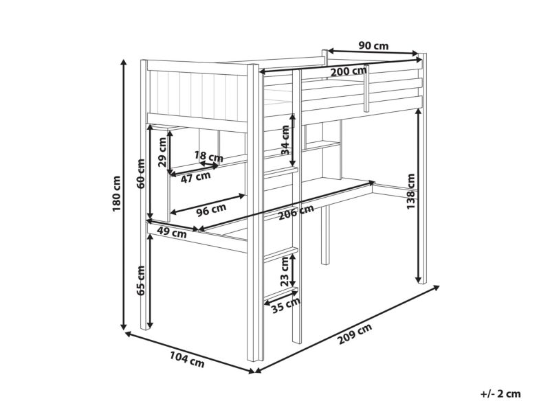 Łóżko na antresoli z biurkiem Drewno sosnowe Foucamont 90 x 200 cm Jasnobrązowy 1 szt.