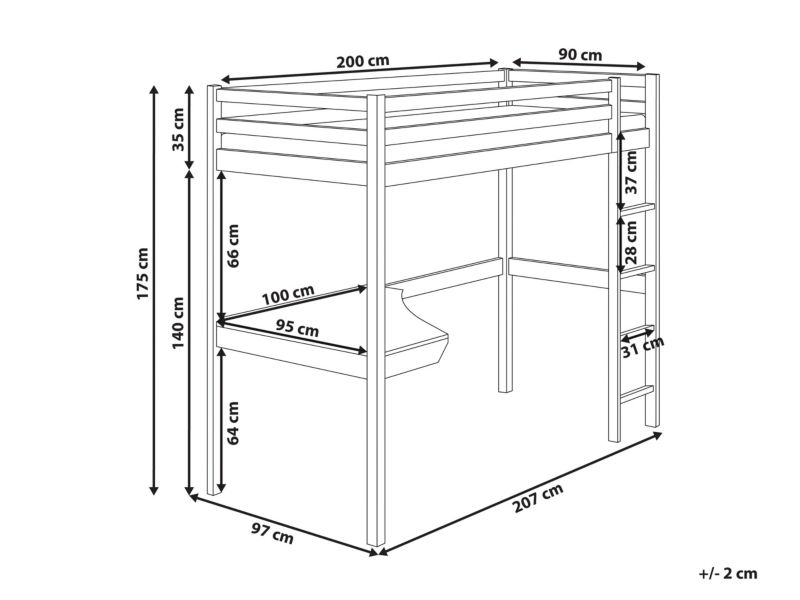 Łóżko na antresoli z biurkiem Drewno sosnowe Loury 90 x 200 cm Jasnobrązowy 1 szt.
