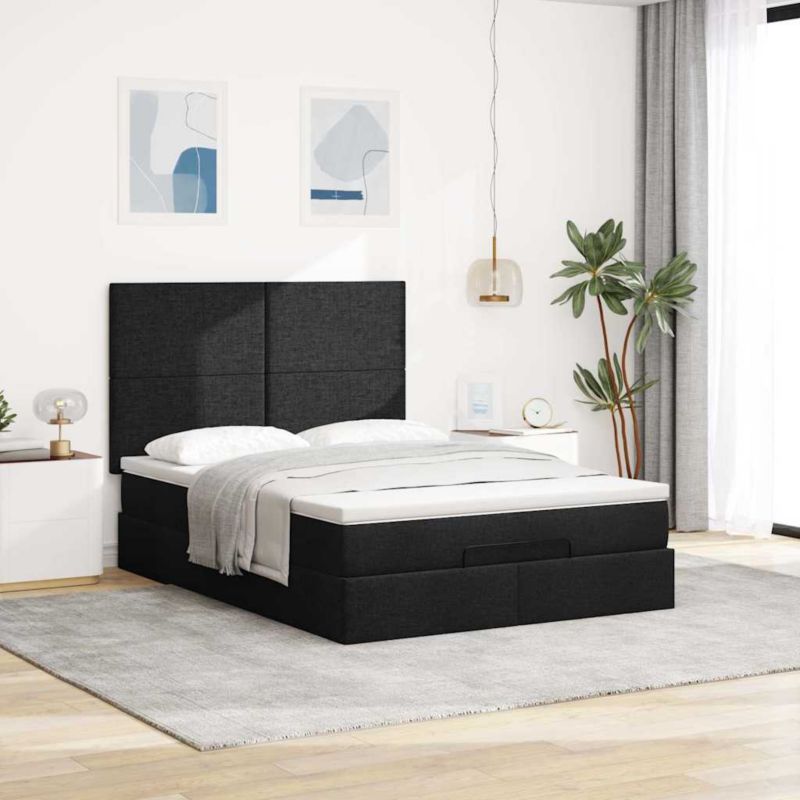 Łóżko otomana WaszeMeble z materacem 140x200 cm Czarny tkanina ze schowkiem WM-3313080 1 szt.