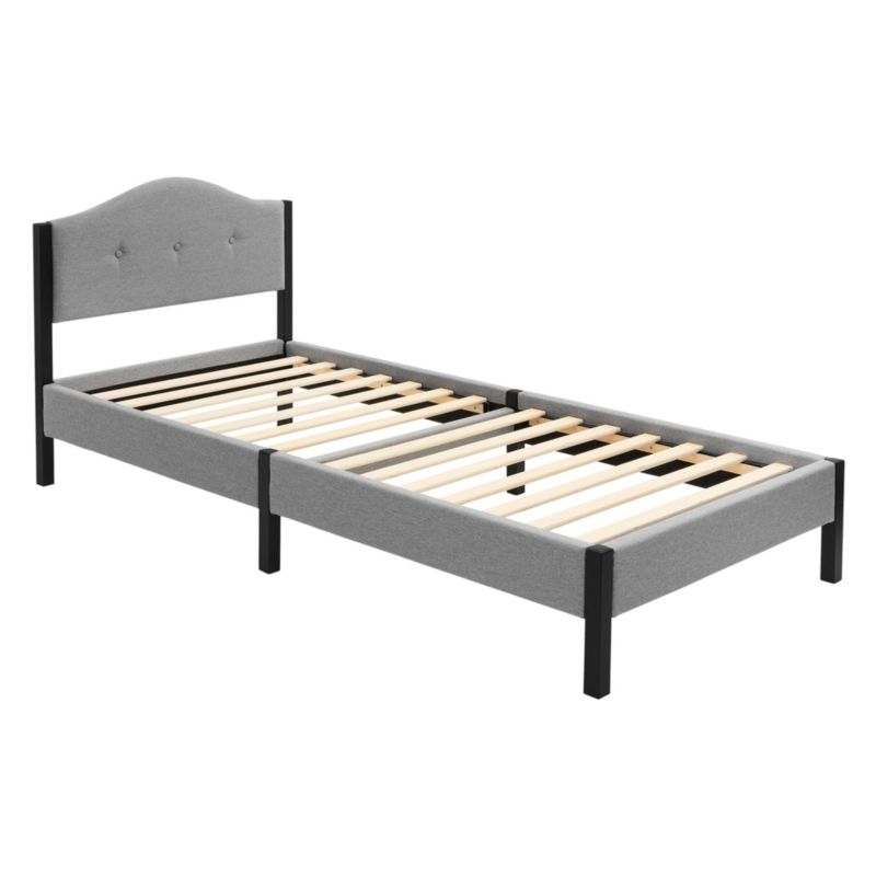 Łóżko pojedyncze ECD Germany 90 x 200 cm szare to podwójne miejsce do spania z zagłówkiem na stabilnej stalowej ramie len 1 szt