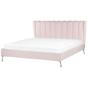 Łóżko welurowe 180 x 200 cm z portem USB różowe Miribel 1 szt.