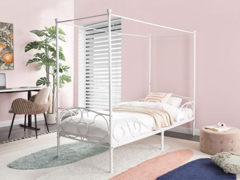 Łóżko z baldachimem Metal Sormery 90 x 200 cm Biały 1 szt.