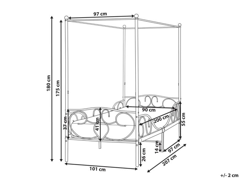 Łóżko z baldachimem Metal Sormery 90 x 200 cm Biały 1 szt.