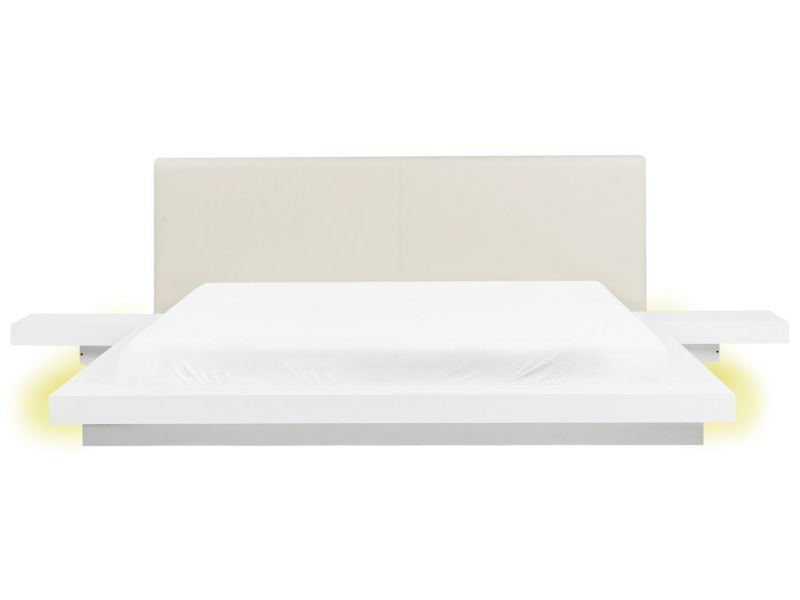 Łóżko z LED ekoskóra 180 x 200 cm białe Zen 1 szt.