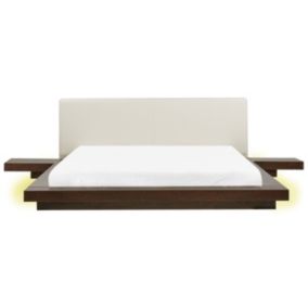 Łóżko z LED ekoskóra 180 x 200 cm ciemne drewno Zen 1 szt.