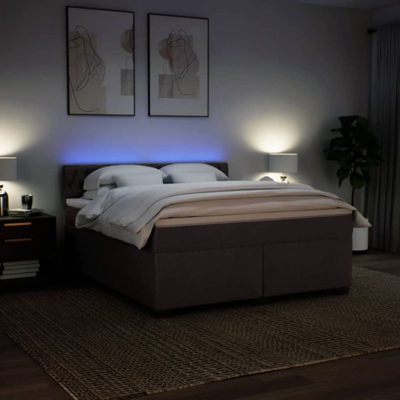 Łóżko z materacem WaszeMeble 180x200 cm Ciemny brąz tkanina z LED WM-3288277 1 szt.