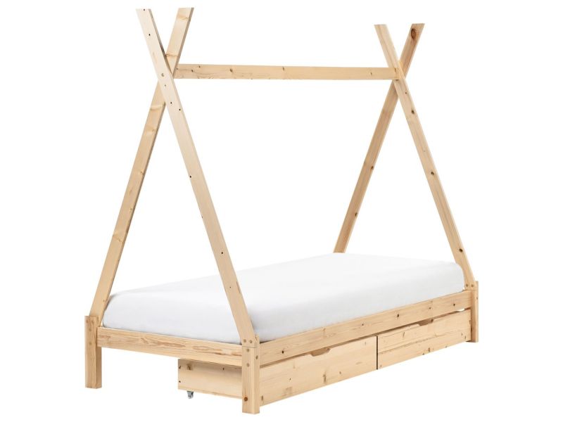 Łóżko z szufladami Drewno sosnowe Devay 90 x 200 cm Jasne drewno 1 szt.