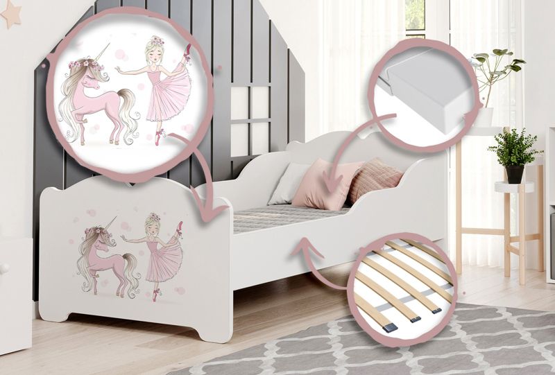 Łożko dziecięce Kobi ANNA z materacem 160x80 Dziewczynka z jednorożcem 1 szt.