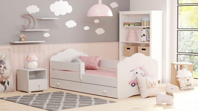 Łożko dziecięce Kobi FALA z szufladą i barierką 160x80 Kot 1 szt.