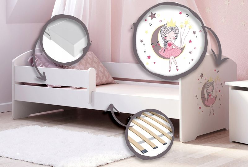 Łożko dziecięce Kobi LUK z barierką 140x70 Kobi Śpiąca księżniczka 1 szt.