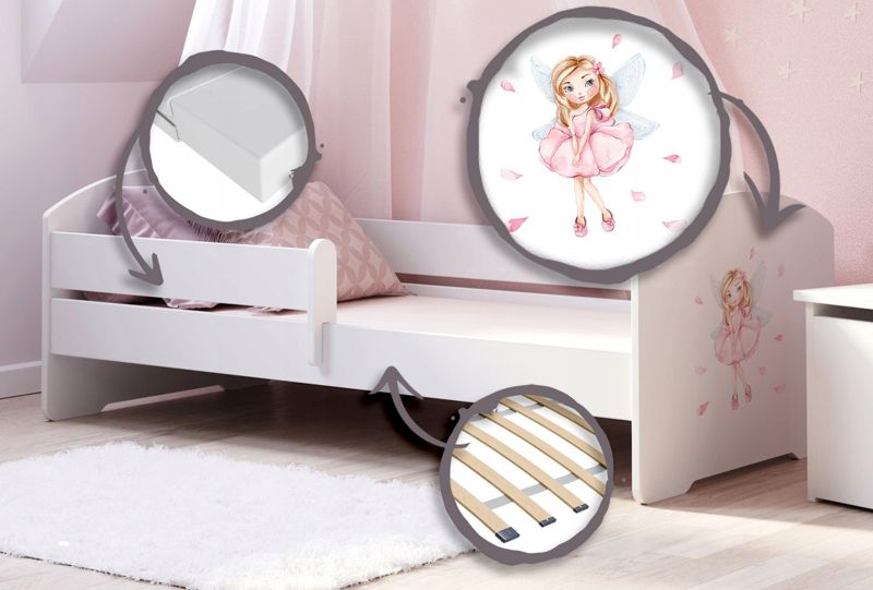 Łożko dziecięce Kobi LUK z barierką 160x80 Kobi Dziewczynka ze skrzydełkami 1 szt.