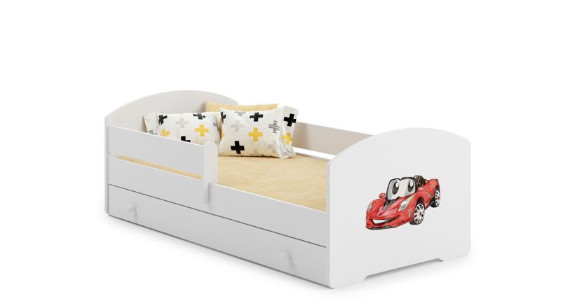 Łożko dziecięce Kobi LUK z szufladą i barierką 140x70 Kobi Auto chorągiewką 1 szt.