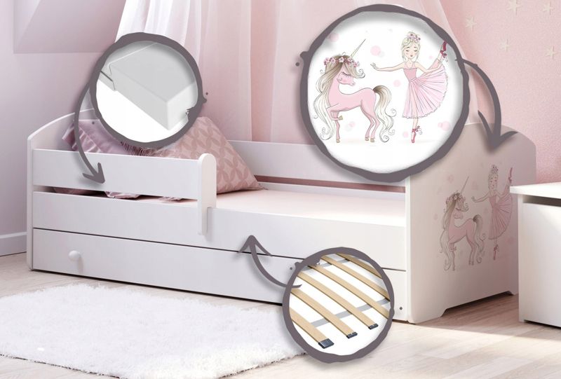 Łożko dziecięce Kobi LUK z szufladą i barierką 160x80 Kobi Dziewczynka z jednorożcem 1 szt.