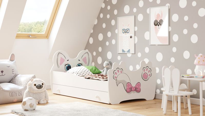 Łożko pojedyncze Kobi Pink Cat 140x70 z szufladą 1 szt.