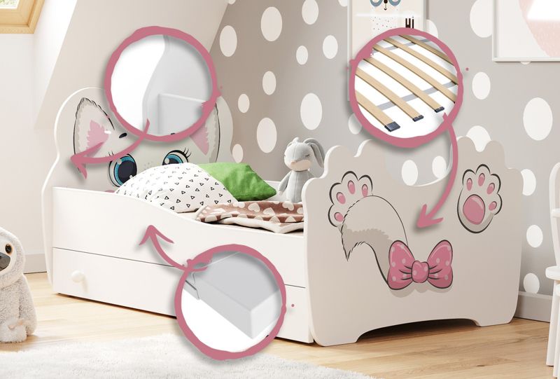 Łożko pojedyncze Kobi Pink Cat 140x70 z szufladą 1 szt.