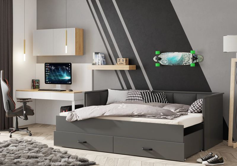 Łożko rozkładane Kobi HELIOS z panelami tapicerowanymi grafit 200x80/200x160 1 szt.