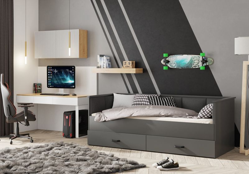 Łożko rozkładane Kobi HELIOS z panelami tapicerowanymi grafit 200x80/200x160 1 szt.