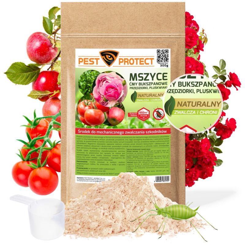 Środek na Mszyce PEST PROTECT 300g Naturalny Preparat do Róż Kwiatów na Drzewach Owocowych, 1szt.