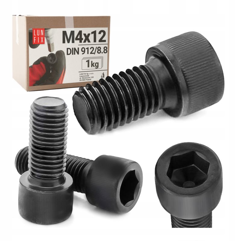 Śruba imbusowa Lun Fix DIN 912 czarna M4 12 mm kl. 8.8 1kg