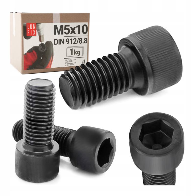 Śruba imbusowa Lun Fix DIN 912 czarna M5 10 mm kl. 8.8 1kg