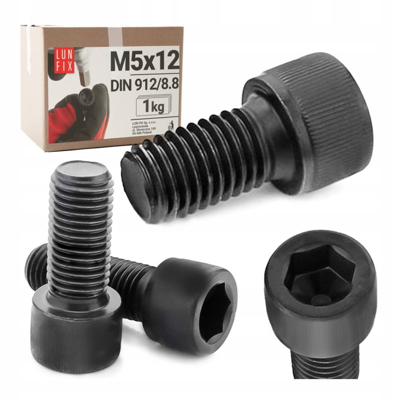 Śruba imbusowa Lun Fix DIN 912 czarna M5 12 mm kl. 8.8 1kg