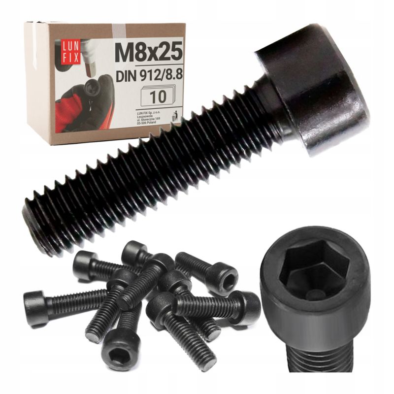 Śruba imbusowa Lun Fix DIN 912 czarna M8 25 mm kl. 8.8 10szt.