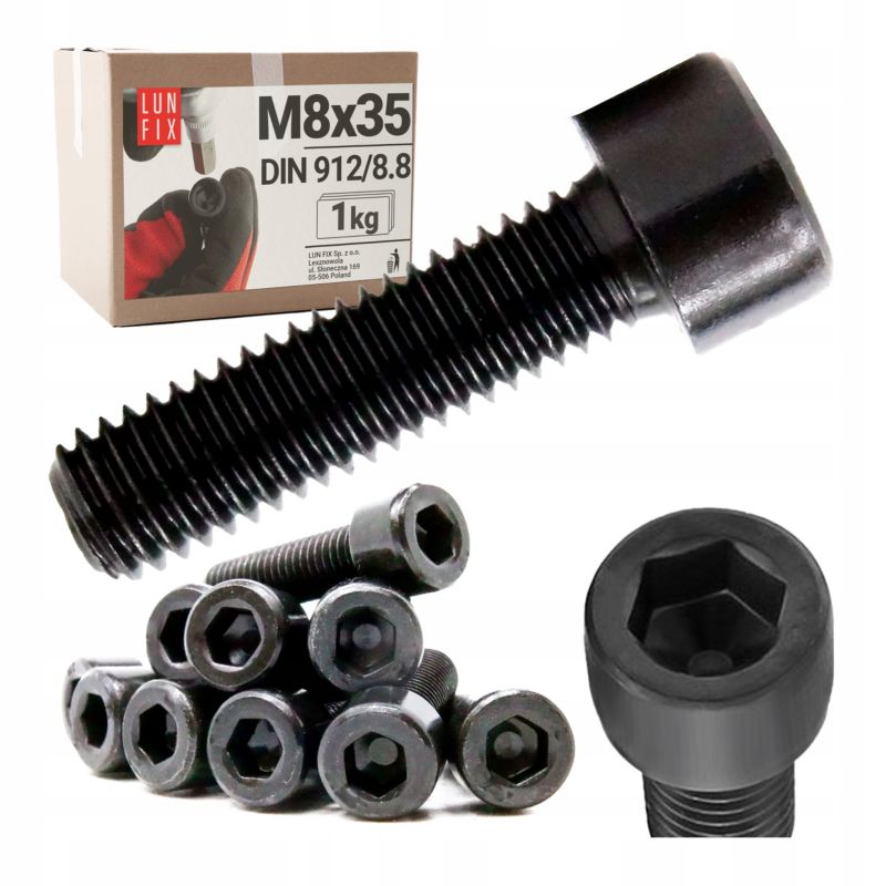 Śruba imbusowa Lun Fix DIN 912 czarna M8 35 mm kl. 8.8 1kg