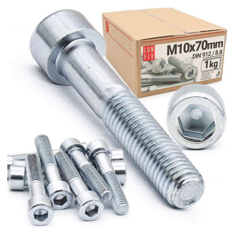 Śruba imbusowa Lun Fix DIN 912 M10 70 mm kl. 8.8 1kg