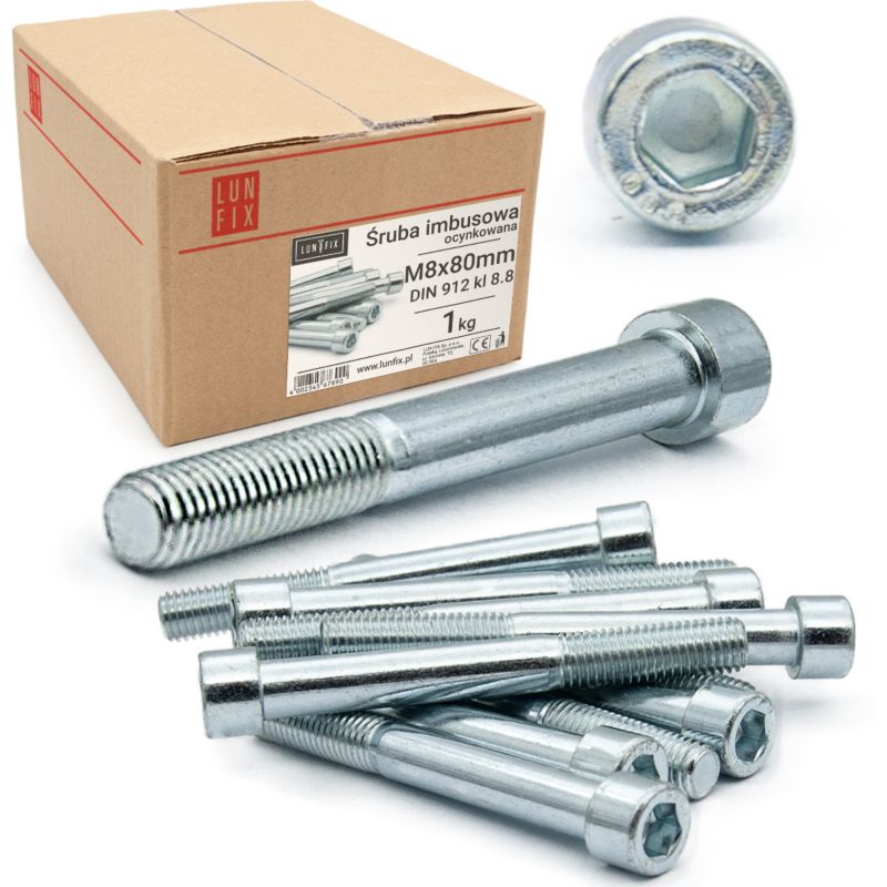 Śruba imbusowa Lun Fix DIN 912 M8 80 mm kl. 8.8 1kg