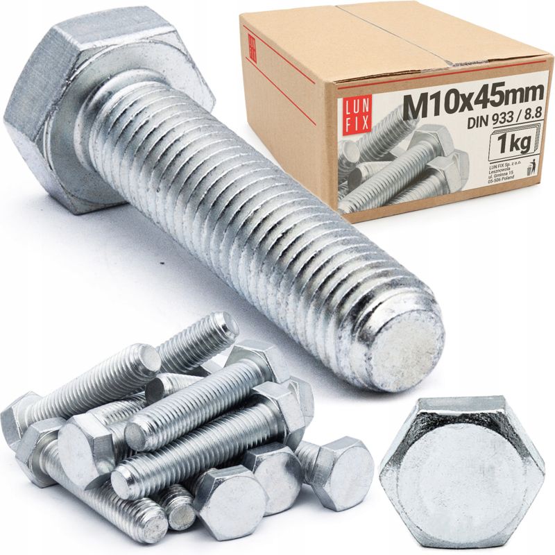 Śruba sześciokątna Lun Fix M10 45 mm DIN 933 kl. 8.8 1kg