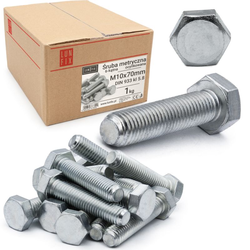 Śruba sześciokątna Lun Fix M10 70 mm DIN 933 kl. 5.8 1kg