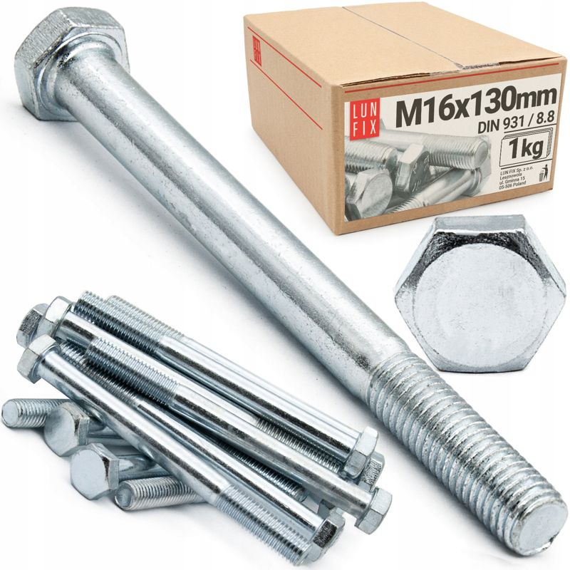 Śruba sześciokątna Lun Fix M16 130 mm DIN 931 kl. 8.8 1kg