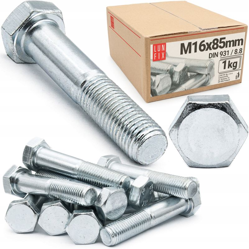 Śruba sześciokątna Lun Fix M16 85 mm DIN 931 kl. 8.8 1kg