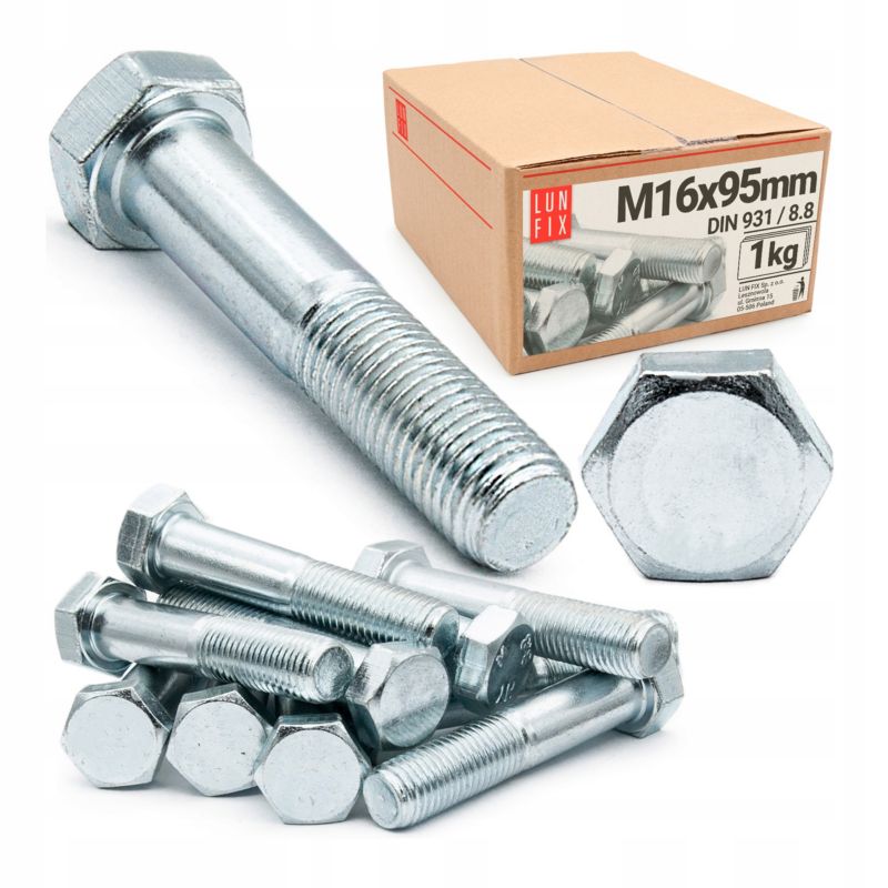 Śruba sześciokątna Lun Fix M16 95 mm DIN 931 kl. 8.8 1kg