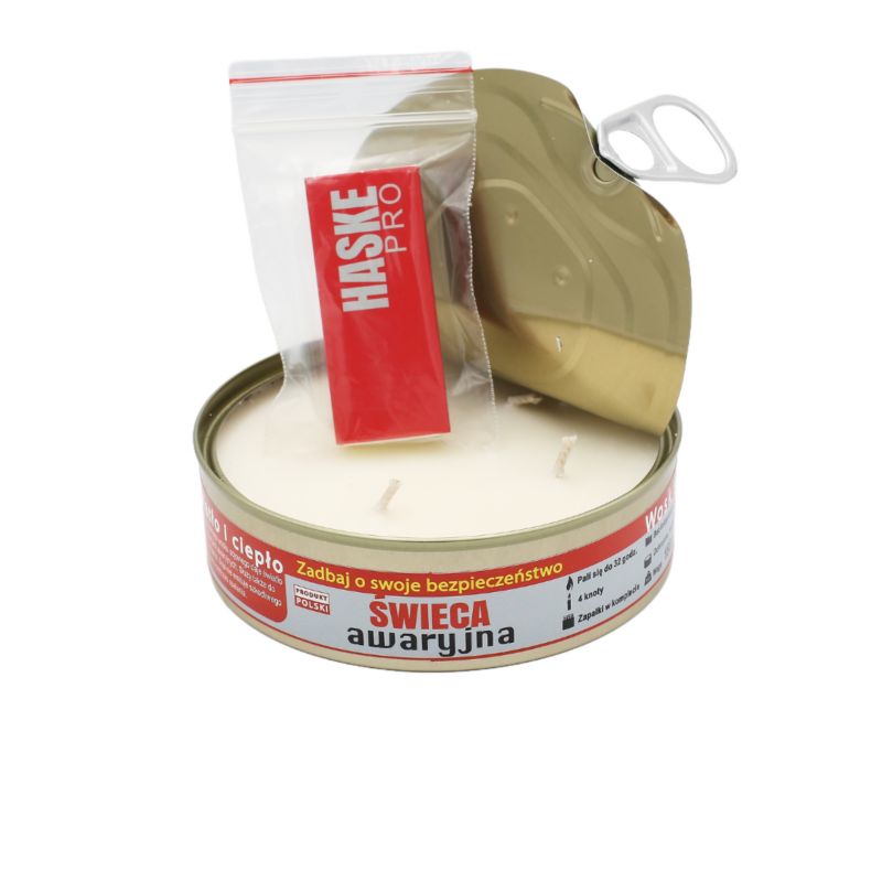 Świeca awaryjna Haske PRO 180g sojowa survival prepping + zapałki, 3 szt.