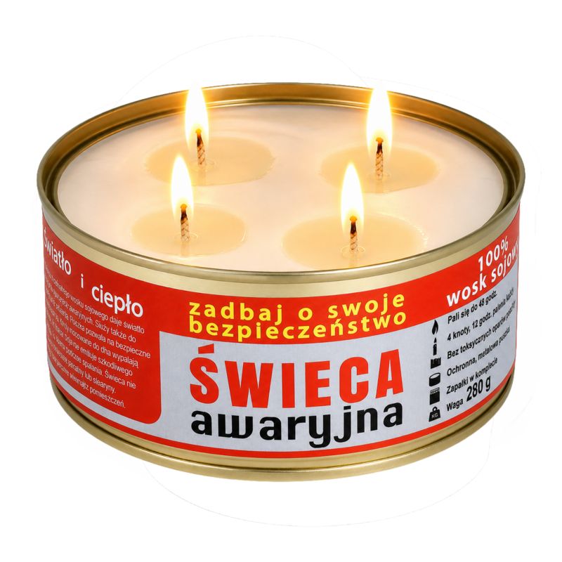 Świeca AWARYJNA Haske PRO 280g SOJOWA 48h SURVIVAL prepping + zapałki, 1 szt.