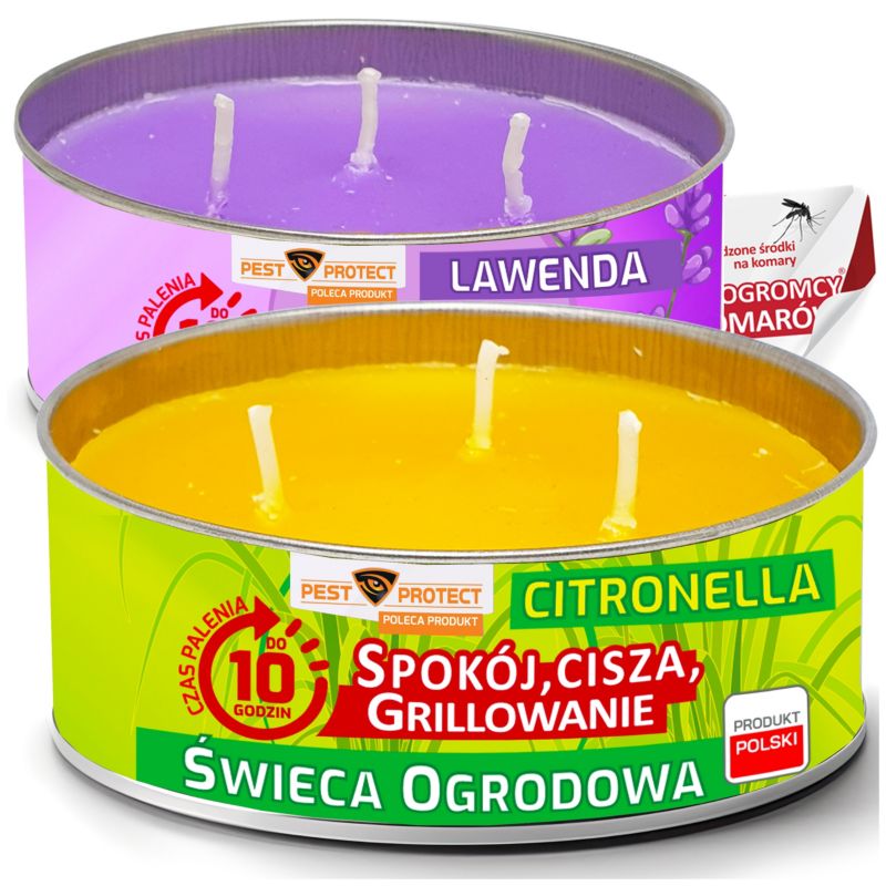 Świeca Ogrodowa Citronella Lawenda PEST PROTECT 130g, Świeczka Zapachowa do Ogrodu 2szt.